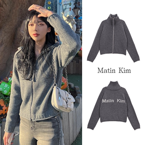 现货 Matin Kim韩国设计师品牌 学院风字母拼色毛衣针织开衫外套