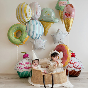 夏日冰淇淋甜甜圈气球生日派对装饰场景墙面布置女孩可爱拍照道具