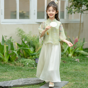女童连衣裙夏款2024新款洋气儿童中国风汉服套装裙子新中式公主裙