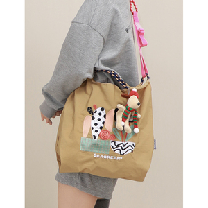尼龙防水日本刺绣ballchain环保购物袋大容量手提布袋包斜挎包女