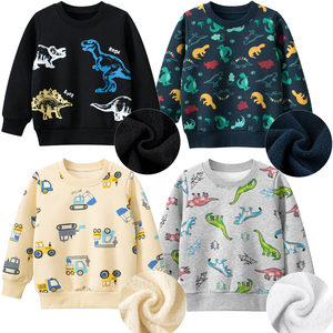 3男童卫衣加薄绒春秋小男孩子恐龙图案一体绒上衣4岁宝宝汽车衣服