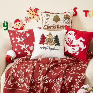 圣诞节抱枕卡通棉麻客厅装饰背景拍照高级感可爱靠枕床头靠垫枕套