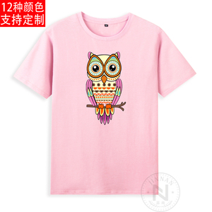 纯棉卡通可爱小动物猫头鹰owl短袖T恤衫衣服有儿童装定制亲子装
