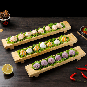 创意火锅店虾滑丸子摆盘餐具木质日料寿司刺身盘虾滑装盘托盘模具
