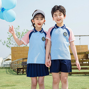 小学生校服夏季班服 幼儿园园服浅蓝短袖T恤男女童七分裤运动套装