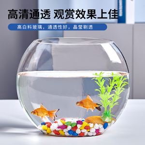 创意扁口玻璃鱼缸椭圆形 超白透明玻璃金鱼缸迷你水族箱小型桌面