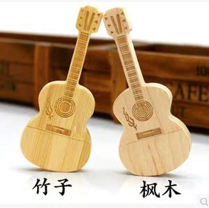 竹木U盘创意吉他造型木质USB闪存足量高速礼品优盘定制刻LOGO刻字
