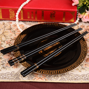 古德高端餐具陶瓷筷子亮光黑轻奢欧式宫廷黑金筷子骨瓷10双礼盒装