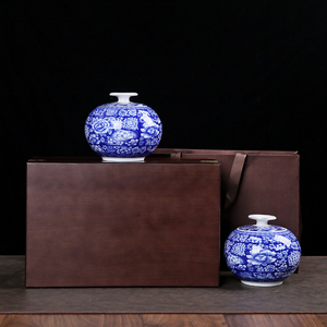 青花瓷茶叶木盒包装双陶瓷茶叶罐红茶绿茶龙井碧螺春茶礼品盒定制