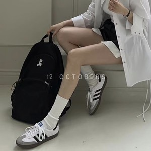 12 OCTOBERS 韩国白色黑色纯色条纹螺纹中筒袜堆堆棉袜女