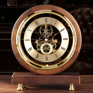 新中式复古机械座钟客厅桌面摆台式钟表高端大气时钟时尚实木台钟
