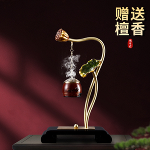 新中式禅意香炉摆件家用室内香薰炉茶道客厅玄关音响沉香黄铜铜炉