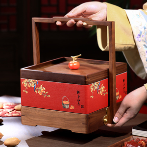 新中式干果盘过年家用客厅实木茶几摆件糖果收纳黄铜大容量水果盘