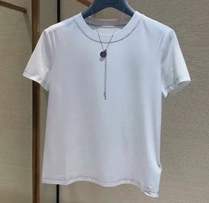 AMS欧阿玛施女装专柜2024春夏新款商场同款百搭基础款纯色短袖T恤