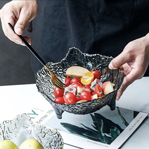 日式锤纹不规则玻璃水果盘客厅家用现代高颜值甜品碗高脚糖果盘子