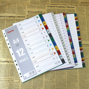 A4文件夹分类纸彩色分类页数字塑料隔页纸PP分类页11孔索引纸标记