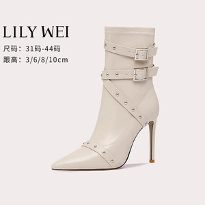 Lily Wei【玉笙】2024秋冬新款朋克风时装靴子细跟中筒女靴皮带扣