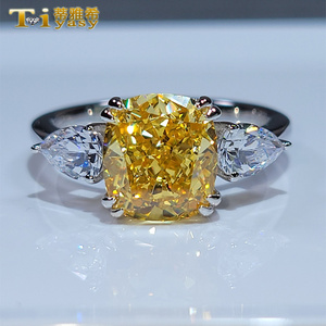新款豪华3-5克拉黄钻戒指女婚纯银仿真钻珠宝级品质定制18K
