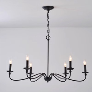 美式客厅铁艺复古卧室吊灯中古法式设计师蜡烛黑色灯具餐厅灯全铜