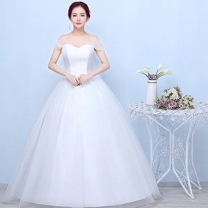 婚纱礼服2019新款韩式一字肩齐地蓬蓬裙大码显瘦冬季结婚新娘婚纱