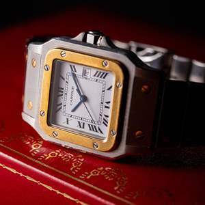 Cartier卡地亚Santos山度士精钢间金18K金自动机械古董手表中古表