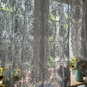 灰色美式田园成品窗帘窗纱欧式飘窗阳台穿杆蕾丝窗帘窗纱布艺门帘