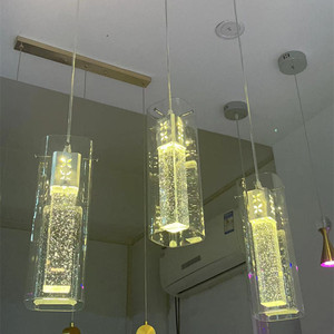智能水晶柱餐厅吊灯创意吧台LED饭厅卧室床头气泡简约三头过道灯