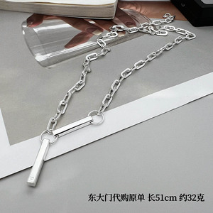 韩国原单s925纯银重工回形针粗链条棍子项链个性夸张男女毛衣链