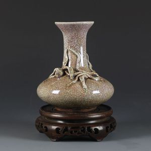 景德镇仿古瓷器 宋哥窑捏花裂纹釉花瓶 古董古玩包老包真收藏摆件