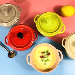 彩色陶瓷隔水炖汤盅水果甜品芝士蛋糕布丁创意烘焙模具双耳烤碗