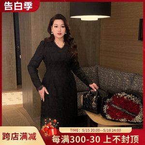 GLEC大码女装2024春季新款高级感黑色菠萝刺绣镂空蕾丝超仙连衣裙