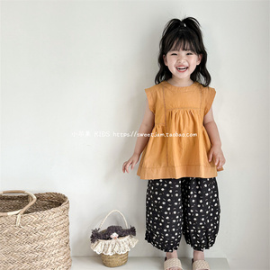 小苹果2024夏韩国版女童宝宝百搭宽松黄色娃娃衫儿童可爱衬衫上衣