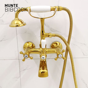 德国Munte复古欧式黄铜冷热仿古浴缸龙头套装钛金入墙式明装花洒