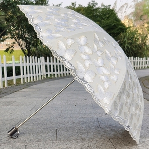 防晒防紫外线蕾丝刺绣太阳伞二折双层黑胶蝴蝶晴雨两用洋伞