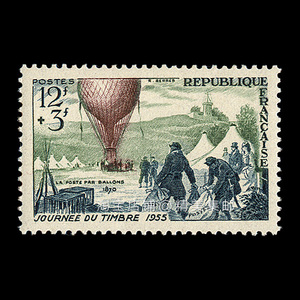 法国1955年 战时邮政气球 雕刻版外国邮票