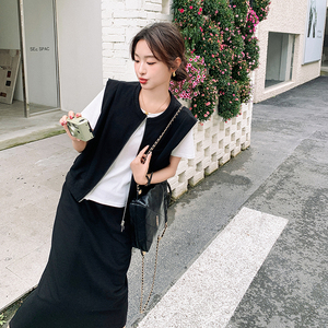 黑色休闲时尚套装裙女夏季2024新款韩版成套搭配马甲半身裙三件套