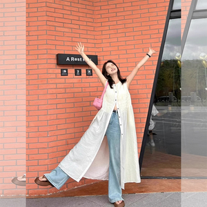茶歇法式连衣裙女夏季韩版宽松遮肉背心裙中长款高级感无袖衬衫裙