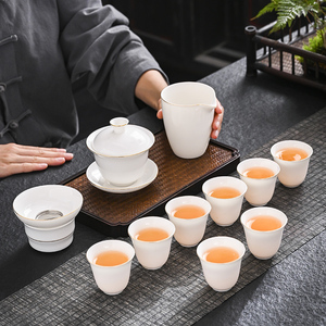 德化茶壶茶杯盖碗陶瓷茶盘茶道羊脂玉白瓷功夫茶具小套装家用简约