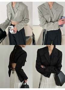 红人店@拉长比列！春季韩版设计感系带西装时髦短外套