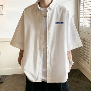 白色短袖衬衫男生夏季薄款2024新款小个子设计感高级大码休闲外套