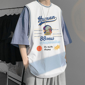 假两件t恤短袖男款夏季潮牌潮流美式运动篮球2024新款男生上衣服