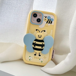 原创正版ins奶黄小蜜蜂小鸭子支架适用iPhone15ProMax手机壳苹果13保护套情侣14硅胶防摔全包看剧潮可爱卡通2