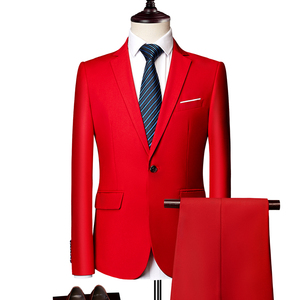 男士商务休闲西装套装西服套装大红色两件套XZ103-522两件套-130