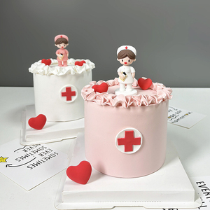 512护士节网红烘焙蛋糕装饰摆件软胶立体女护士白衣天使插件插牌