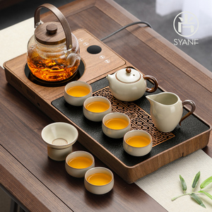 茶具套装家用汝窑一整套轻奢高档客厅小型自动茶盘茶台烧水壶一体
