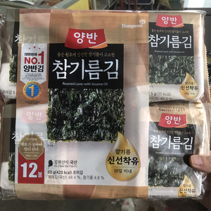 韩国进口东远两班香油海苔芝麻油调味海苔即食包饭烤紫菜5g*12包