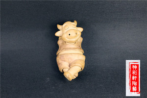 手工陶艺人物 创意泥人 陶土娃娃人物 陶瓷娃  小牛摆件