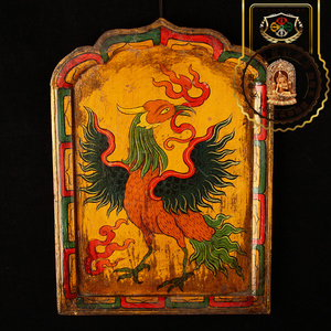 藏红藏式火神鸟木板画手工制作民族特色复古木版画挂画
