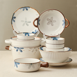 中式复古碗碟套装家用简约餐具乔迁陶瓷碗盘子组合饭碗面汤碗菜盘