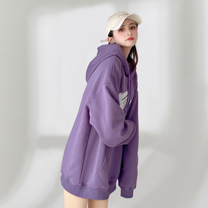 春秋款紫色卫衣女宽松中长款OVERSIZE潮INS个性小众设计感大款